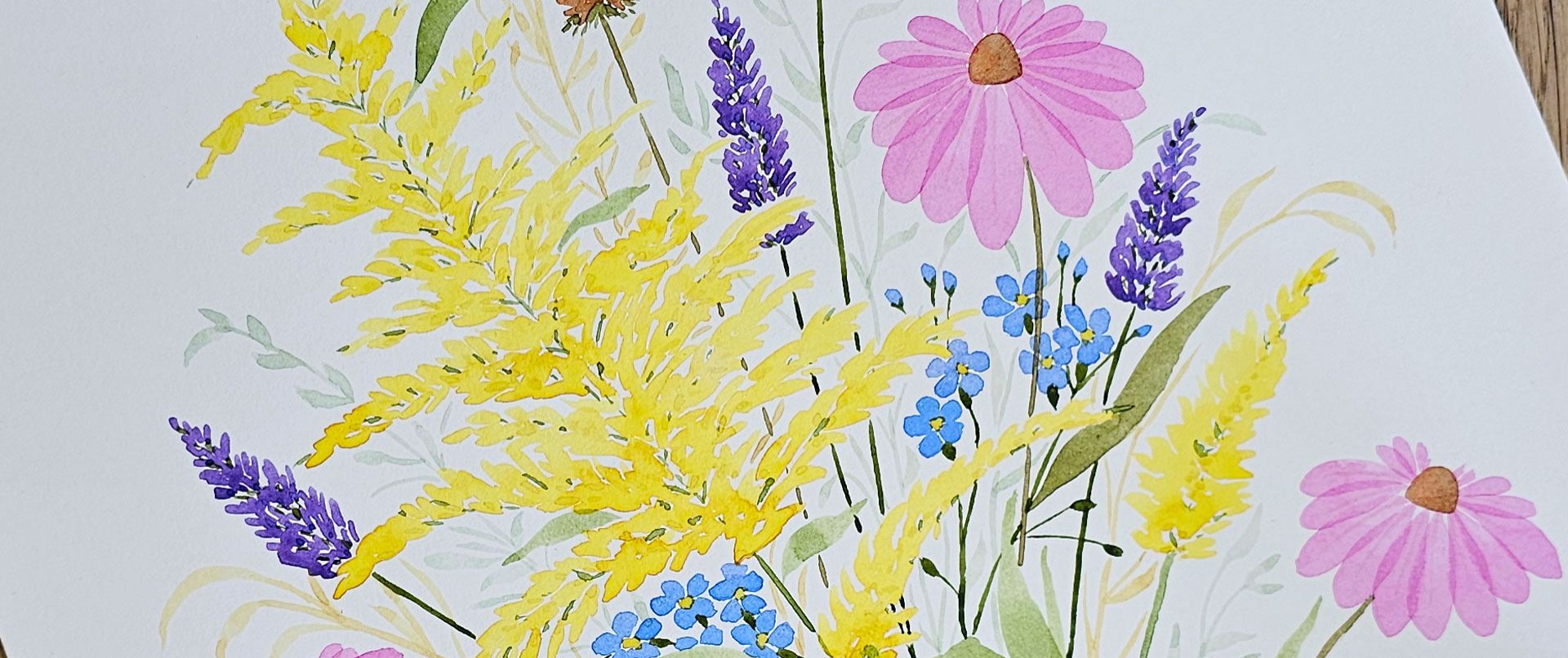 Bouquet de fleurs printanières peintes à l'aquarelle, aux couleurs douces et lumineuses, représentant des fleurs fraîches et vibrantes typiques de la saison.